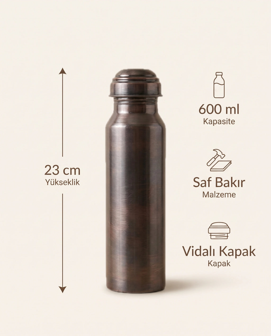 Sade Oksitli Eskitme Bakır Matara 600 ml, Kalaylı ve Kalaysız Seçenekli - Bilgi İnfografiği - Gaziantep Bakırcılık