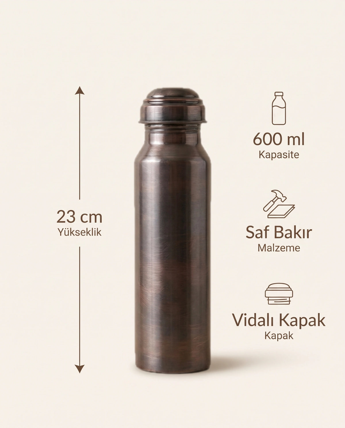 Sade Oksitli Eskitme Bakır Matara 600 ml, Kalaylı ve Kalaysız Seçenekli - Bilgi İnfografiği - Gaziantep Bakırcılık