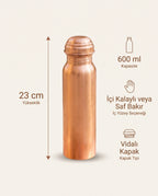 Sade Parlak Kızıl Bakır Matara 600 ml, Kalaylı ve Kalaysız Seçenekli - Bilgi İnfografiği - Gaziantep Bakırcılık