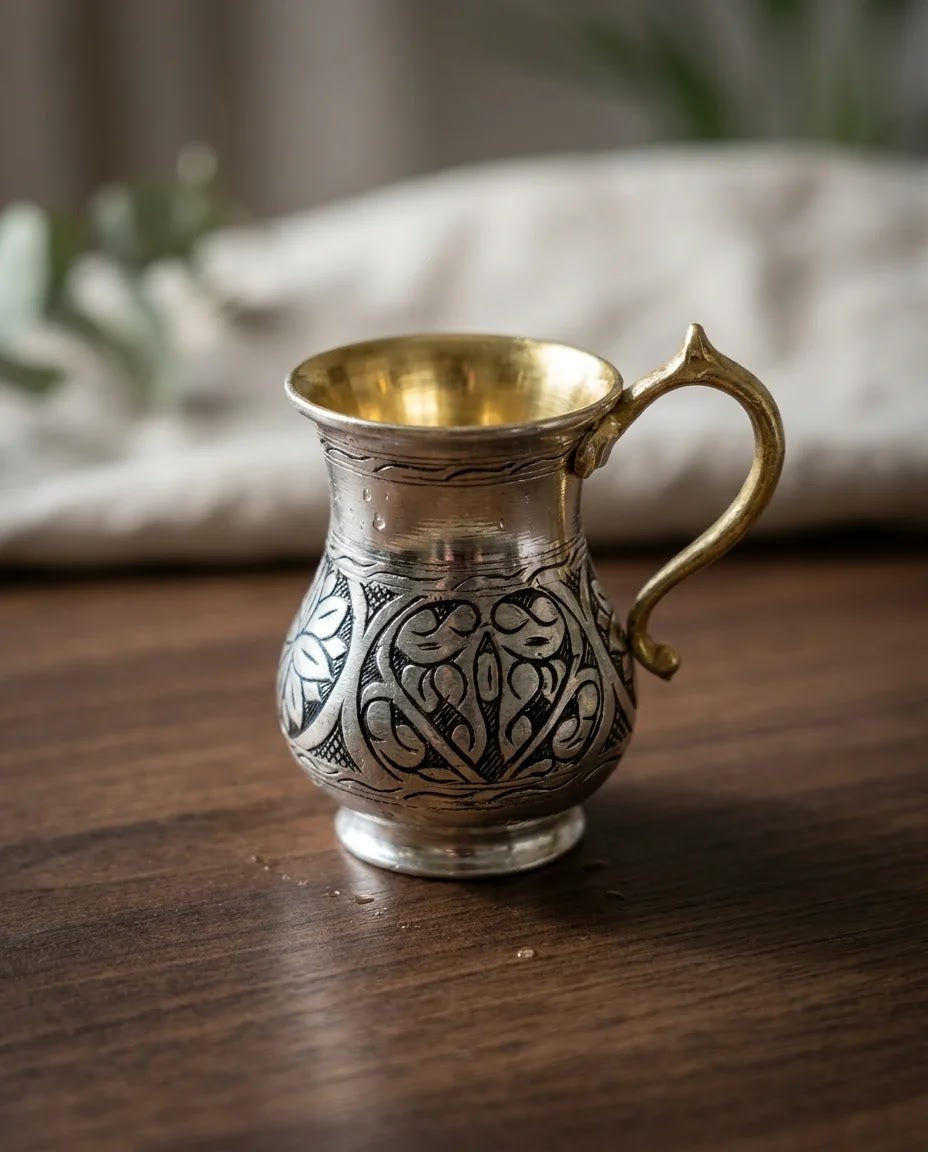 Tombul Kalem İşlemeli Bakır Bardak, Antep İşi - Gaziantep Bakırcılık