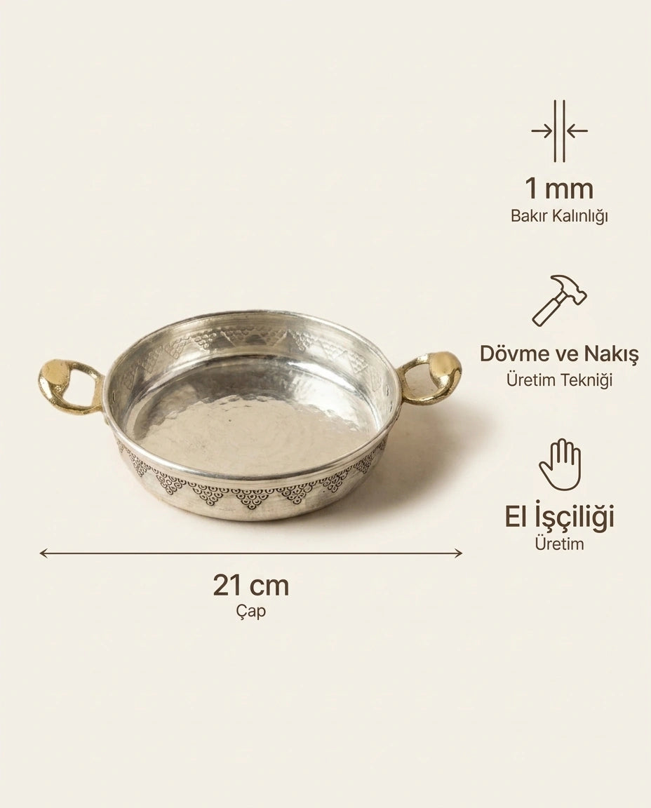 Üzüm Nakışlı Beyaz 21 cm Bakır Sahan - Bilgi İnfografiği - Gaziantep Bakırcılık