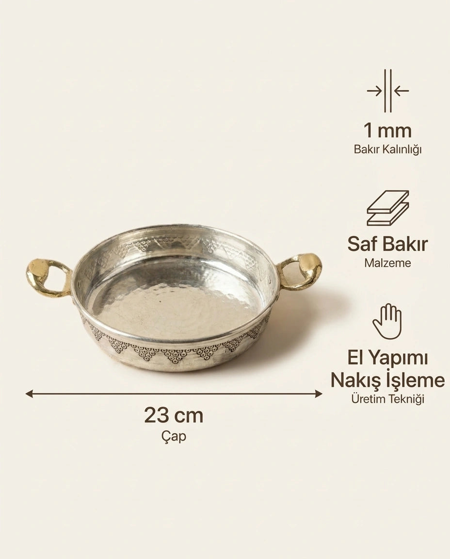 Üzüm Nakışlı Beyaz 23 cm Bakır Sahan - Bilgi İnfografiği - Gaziantep Bakırcılık