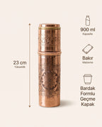 Yıldız Motifli Kızıl Bakır Matara 900 ml Bardak Kapaklı, Antep İşi - Bilgi İnfografiği - Gaziantep Bakırcılık